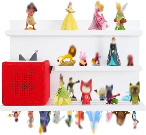 MITREL Regal für Toniebox, Schwebende Regale für Wand, Wandregal für 40 Figuren, Kinderregal, einfache Montage, Kinderzimmer, Wohnzimmer, Kiefernholz, 3 Stufen(Weiß)