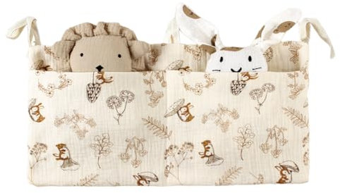 XANHOY Aufbewahrungstasche für Babybetten, zum Aufhängen, aus Baumwolle, Organizer mit 2 Taschen für Sabber, Lätzchen, Spielzeug, Windeln, geeignet für Familien mit Säuglingen und Müttern, die Komfort