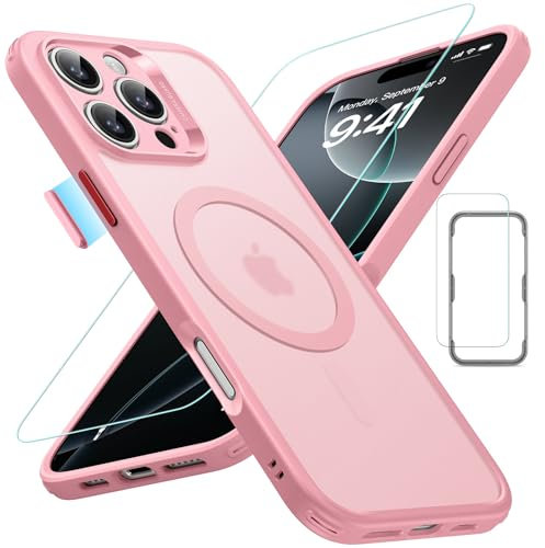 ESR für iPhone 16 Pro Max Hülle (4 in 1) Set, Transparente Matte Hülle mit Displayschutzfolie, Kompatibel mit MagSafe, Militärnorm Schutz, Classic Serie,Mattiertes Rosa