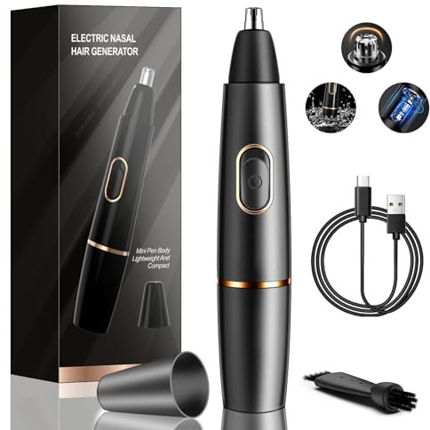 Nose Hair Trimmer for Men, USB Rechargeable Metal Nose and Ear Hair Trimmer, IPX8 Waterproof Nasal Trimmer for Men and Women, Portable Low Noise Nose Trimmer, Wet & Dry, Easy Cleansing-Black