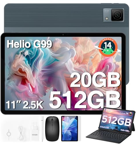 DOOGEE T40 Tablette avec Clavier, Tablettte 11 Pouces Android 14, 20GB RAM+512GB ROM (2TB TF) Octa-Core Helio G99, 2.5K FHD+, 4G LTE+5G WiFi,GPS,8580mAh,16MP+8MP, Tablette Tactile |Souris|Etui - Gris
