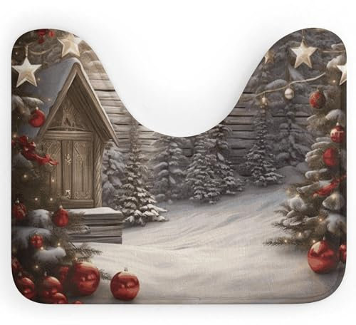 VFMNT WC-Vorleger, weihnachtlicher Holz-Badteppich für WC, waschbar, Badezimmerteppich, weich und saugfähig, U-förmiger Konturteppich, rutschfeste WC-Vorleger für Badezimmer, 50,8 x 40,6 cm