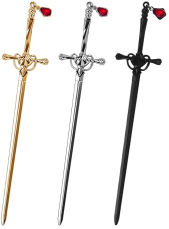 Demarsen Lesezeichen Metall, 3 Stück Schwert Bookmark mit Kristall Anhänger, Retro Chinesische Haar Stäbchen für Mädchen, Personalisiertes Lesezeichen Geschenke für Leseliebhaber Frauen Männer