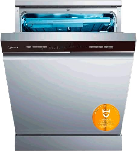 Midea Lavavajillas 60 cm+++ Inox para 14 servicios - Lavaplatos libre instalación - Compacto con 10 Programas de Lavado integrable - Filtro Antibacterias y Programación Horaria Nuevo Modelo