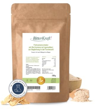 Bitterkraft! Flohsamenschalen mit Bertramwurzel – 200g – ballaststoffreich – ideal fürs Heilfasten und Basenfasten – für Müsli, Joghurt und Smoothie – 100% Natur – Made in Germany
