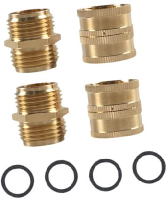 Baoblaze 4X Garden Hose Adapters Fittings,3/4 Home Brass Garden Hose Connector Rubber Washers for Sprinklers Watering Devices RV