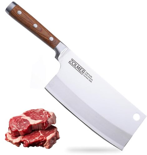 ZOLMER Hackmesser küche aus Edelstahl – Chinesisches Kochmesser für Fleisch & Knochen – Japanisches Profi Messer mit Holzgriff – Robustes Küchenbeil für Profis & Hobbyköche