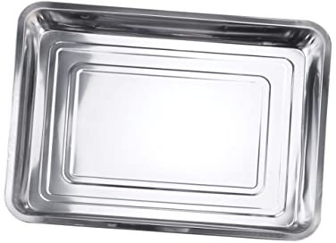 Alipis Stainless Steel Grill Plate 45x35x4.8cm Sturdy Grill Pan Reusable Dish Tray for BBQ Cooking and Dish Washer Use