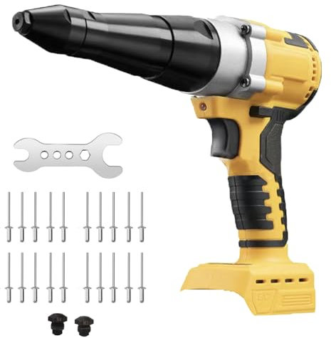 Pistola remachadora inalámbrica, herramienta de remachadora eléctrica, pistola remachadora automática con motor sin escobillas, compatible con batería Dewalt de 20 V para remaches de 1/8 pulgadas, 5