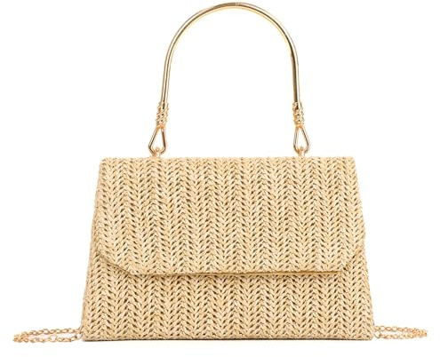 Ynport Crefreak Bolso de Mano Tejido de Paja para Mujer Asa Superior Bolso boho Bolso de Hombro Tejido Bolso Bandolera Satchel para Vacaciones Casuales de Verano en la Playa Chic