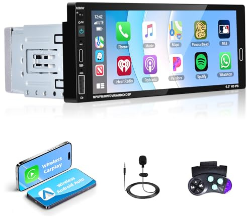Motorsi Stereo 1 Din con Schermo & Type-C, 6.9 Pollici Touchscreen Bluetooth Autoradio con Wireless Carplay, Android Auto, MirrorLink, FM/, EQ, USB, AUX-IN, SWC, Lettore Multimediale per Auto