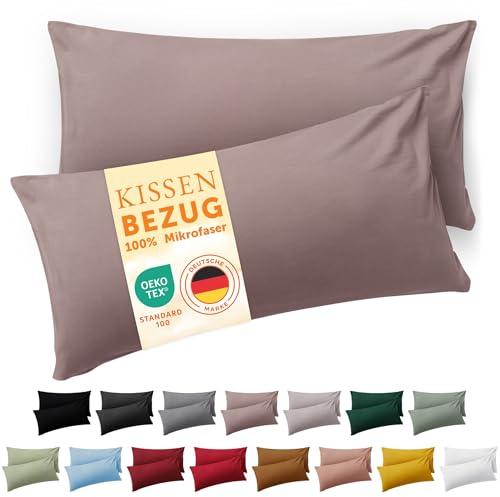 Blumtal Kissenbezug 50 x 60cm, 2 Stück - Oeko-TEX zert. Kissenbezüge 100% Mikrofaser in extra weich & waschmaschinenfest - Bezug Kissen Taupe