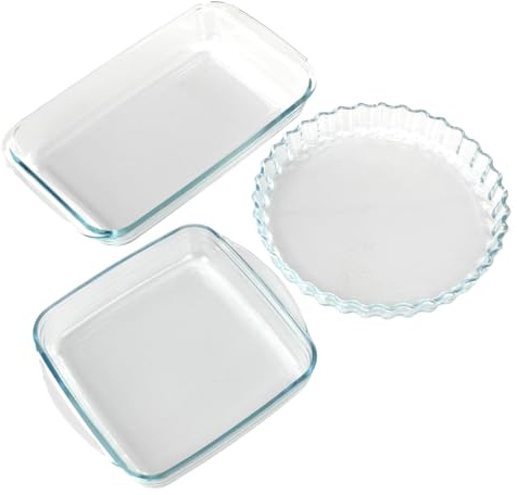 Pirofila in vetro, per lasagne, set di 3 pirofile, rotonde, piccole, rettangolari, quadrate