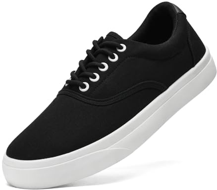 Herrskor tygskor låg topp sneaker vardagliga träningsskor snörning tjock sula andas mode Plimsolls pumps tennisskor för män, Svart, 42.5 EU