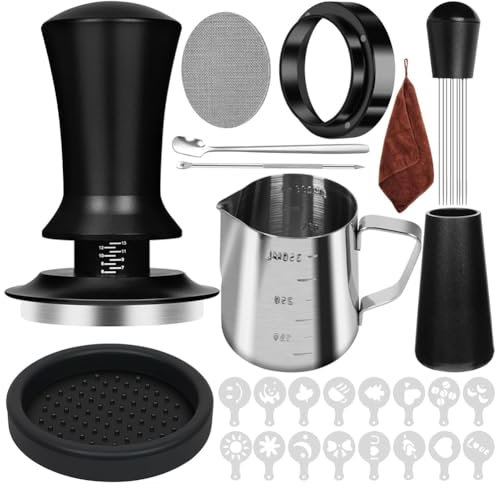 Kissmii Set di 10 pezzi per caffè espresso espresso espresso con tamper, strumento WDT, cucchiaino da caffè, brocca per latte da 58 mm