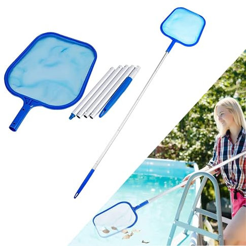 Swimming Pool Skimmer Net with Pole (160 cm) | Hot Tub Spa Leaf Cleaner Net | Adjustable 5 Connecting Telescopic Pole | Easily Removes Leaves, Debris, Small Particles from Pools, Hot Tubs, Ponds