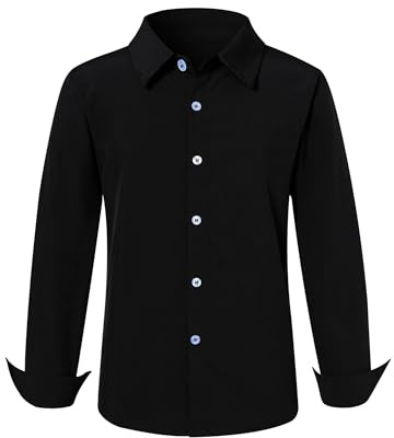 Loveternal Camicie per Ragazzi Nero Camicie Manica Lunga Camicia Bambini Basic Taglio Regolare Maglietta Camicia Casual Ragazzi Tinta Unita Camicia Tradizionale 9-10 Anni