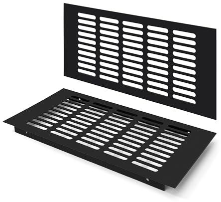 Rejilla de Ventilación, Aleación de Aluminio Negro Metalica Rectangular de 300 x 150mm con Tornillos para Armario Estufa Zapatos Gabinete Fregadero Cocina Baño (2 Piezas/Negra)