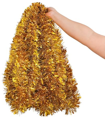 HongFuFu 10 m Goldene Weihnachtslametta-Girlande, 9 cm Dicke PET-Girlande aus Metallic-Folie für Weihnachtsbaum, Kamin, Party- & Feiertagsdekoration