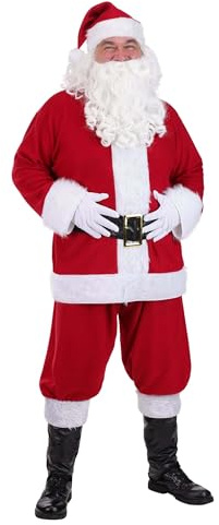 Plus Size Flannel Santa Claus Costume for Men - Includes Hat, Belt, Gloves & Boot Tops for Christmas Parties 5X