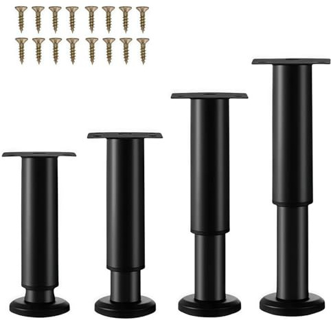 XHMAXE 4 Pcs Adjustable Furniture Legs 18-30cm (7.1-11.8 Inch), Metal Heavy Duty Furniture Replacement Legs with Screws for Sagging Bed Frame, Chair, Sofa, Table, Cabinet (Black)