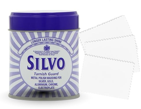 Silvo Polish Wadding Tarnish Guard 75g with 3x Professional Jewellery Cleaning Cloths | Silver Cleaner & Jewellery Cleaner | Metal Polish for Silverware, Chrome & Brass