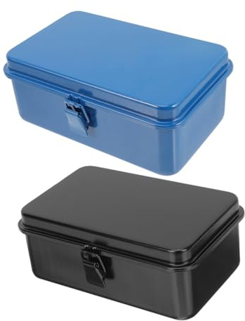 Ipetboom 2pcs Metal Tool Boxes Heavy Duty Tool Chest Car Storage Organizer Mini Mechanics Organizer with Single Double Layer Boxes for Home and Vehicle Use
