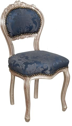 Biscottini Chaises en bois et tissu Louis XVI 90x45x42 cm - Chaise rembourrée Style français en argent et bleu - Fauteuil de chambre - Chaises Soggirono Style baroque
