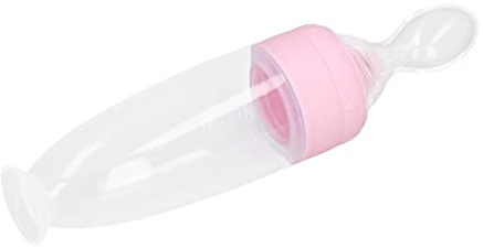 Fdit Cucchiaio per Biberon con Ventosa, Strumento di Alimentazione Leggero e Portatile (PINK)