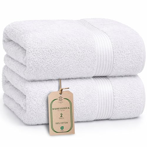 HomeBurg Luxe set med 2 badhanddukar – stora, mjuka och absorberande, hållbara, skonsamma mot huden, maskintvättbara, 65×137 cm, Vit