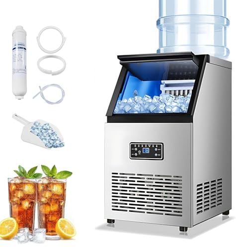 CIELOBLOEN Macchina per Il Ghiaccio Nugget, sottobanco/da Incasso/Indipendente, 135 libbre/Giorno, 40 cubetti/Lotto, autopulente, Timer 24 Ore, Acciaio Inossidabile