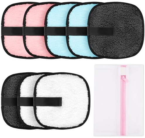 AOOWU 8 Pezzi Dischetti Struccanti Riutilizzabili, Dischetti Struccanti Lavabili con Sacchetto Lavanderia, Cuscinetti Struccare Super Morbido Flanella Double-Face, Pulizia del Viso e Degli Occhi