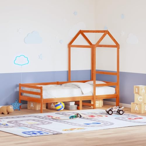 PUGYNBK Kiefernholz Bettdach für Kinderbett 118x70x176,5cm in Wachsbraun - Massivholz Dachgestell mit offener Seite - Stabiles Spielbett Zubehör für Schlafzimmer Dekoration