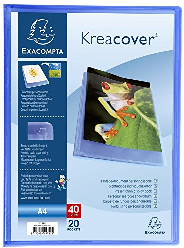 Exacompta 5722E Sichtmappe (PP 500µ mit 20 Hüllen Krea Cover Chromaline, für Format DIN A4, 21 x 29,7 cm, transparent) 1 Stück Blau