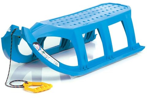 Hoher Schlitten mit Stahlgleitern und blauem Tatra-Modellseil