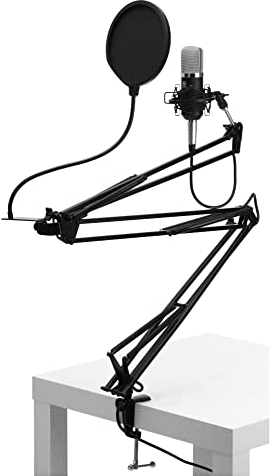 Pronomic CM-22 Studio Großmembranmikrofon XLR-Kondensatormikrofon inkl. Popkiller schwarz und Mikrofonarm (inkl. Mikrofonspinne, Transportkoffer, Reduziergewinde, Windschutz, Popschutz) schwarz