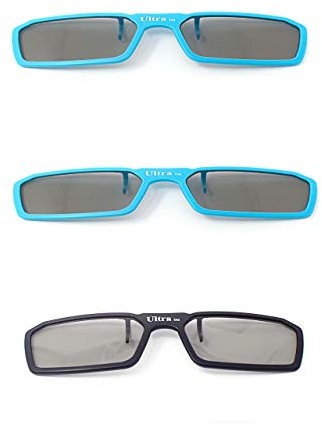 Ultra 2 Blue 1 Black Pairs 3D Clip On Glasses Passive 3D Glasses Men Women Compatible with RealD Cinemas 3D Glasses for TV Movie Glasses For Prescription Glass Wearers Circular Polorised Cinema 3D