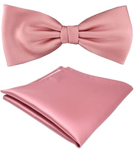TigerTie Satin Fliege + Einstecktuch Uni einfarbig + Geschenkbox