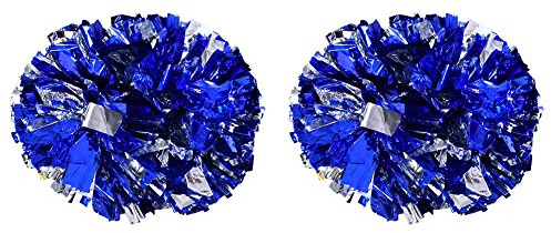 Dilwe Cheerleader Pom Poms 1 Paar 8 Farben Qualität Kunststoff Cheerleader Aerobic Hand Blume Ball für Spiele Schule Sport Wettbewerb(Silber + Blau)