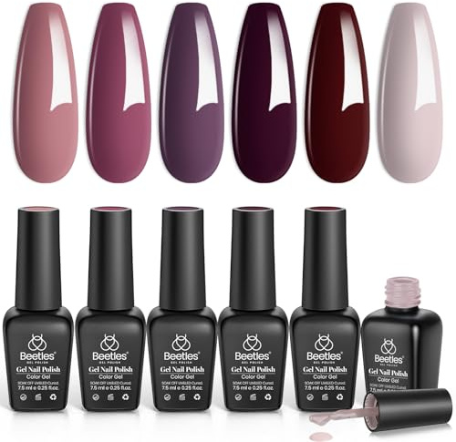 Beetles Rot UV Nagellack Rosenblätter, 6 Farben Pfirsichrosa Hautfarbe Gel Nagellack Burgunderrot Farbe für Nägel Soak Off LED Maniküre