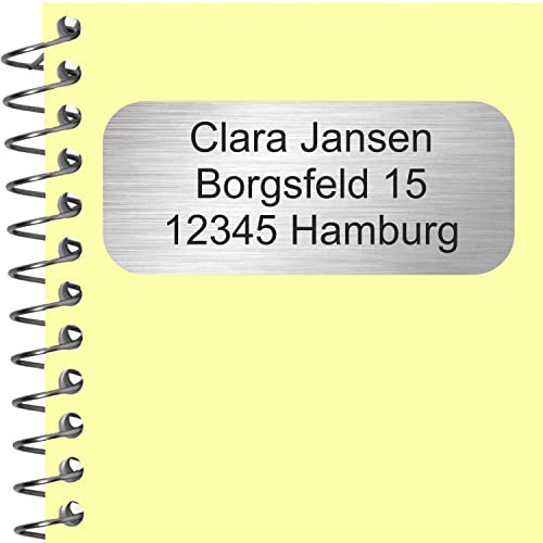 INDIGOS UG - Namensaufkleber im Edelstahllook - 99 Sticker ohne Motiv - personalisierte Adressaufkleber selbstklebend - für Schule, Kita, Büro sowie Ranzen, Brotdosen, Trinkflaschen, Federmappen