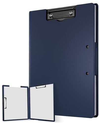 Klemmbrett A4, Schreibmappe A4 mit Deckel, Klemmbrettmappe mit 2 Klemmen, Klemmmappe für Büro, Schule und Konferenz, Blau