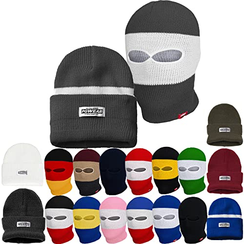 PGWEAR Mütze und Sturmhaube 2 in 1 viele Farben (grau/weiß)