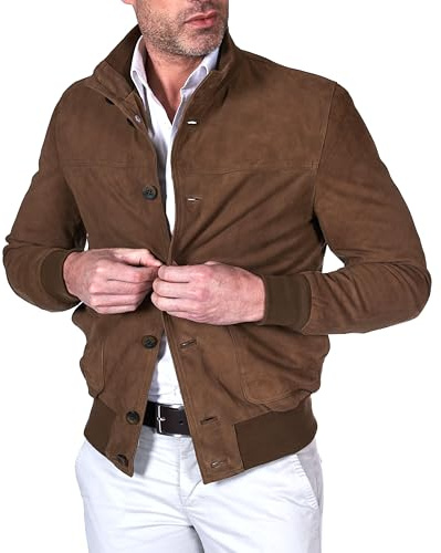 D'Arienzo Bomber Veste Cuir Daim Taupe Homme Blouson Velours Cuir Véritable de Chèvre Alex Bottoni 56/3XL/Taupe