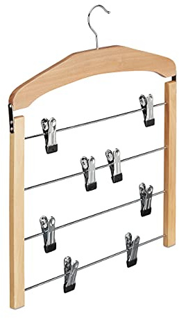 8 x Rockbügel mehrfach, Hosenbügel Holz, 360° drehbarer Haken, Kleiderbügel rutschfest, HBT 45,5x39x2,5 cm, Silber/Natur