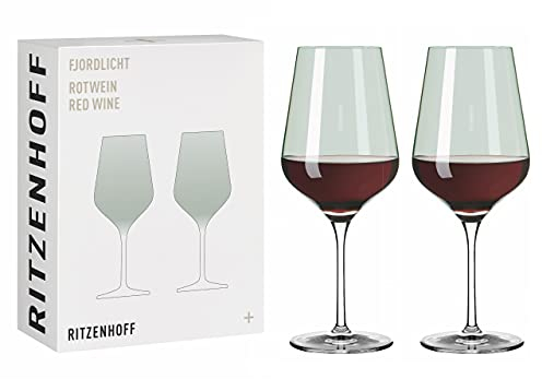 RITZENHOFF 3631004 Bicchiere da vino rosso 500 ml - Serie Fjordlicht No. 4-2 pezzi con sfumatura di colore verde - Made in Germany