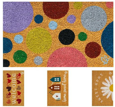 OLIVO.shop | Fantasy 12 - Felpudo para entrada, alfombra de fibra de coco natural con estampados de colores, 30 x 50 cm (circles)