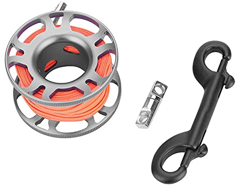 SPYMINNPOO Tauch Fingerspule, Aviation Aluminium Finger Reel Tauchen Scuba Diving Tauchspule Clip Scubaing Spool mit 15m Schnur(Grau)