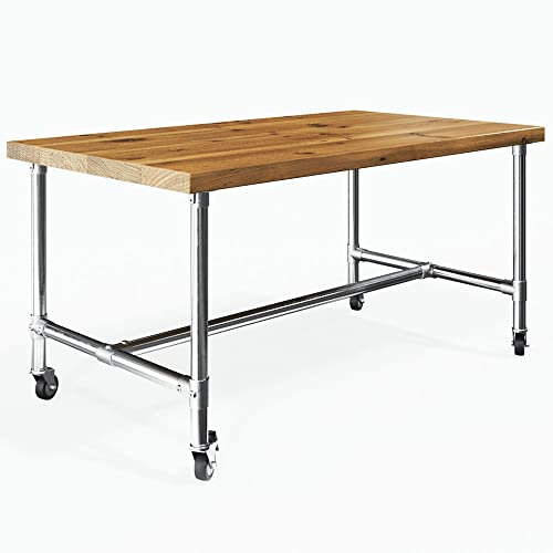 KLEMP Tischgestell Wien mit Rollen im Industrie-Stil, aus silberfarbenen Aluminiumrohren und Verbindern, zum Selbermachen, H-Tischbeine mit Rädern und Traverse L90 x B90 x H72 cm