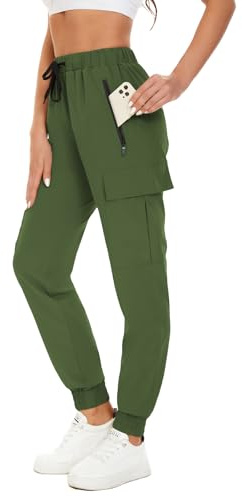 FANGJIN Femme Taille Haute Cargo Été Bande Élastique Jogging Yoga Pants Grande Taille Carotte Multipoche Séchage Rapide Pantalon Vert Armée S